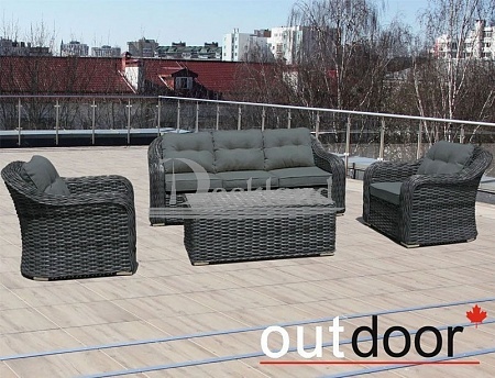 Комплект мебели из ротанга OUTDOOR Касабланка (3-местный диван, 2 кресла, стол), ш/п, графит