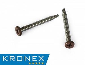 Саморез KRONEX с пресс-шайбой и сверлом по металлу 4,2х41 мм цвет дуб (упак/100 шт)