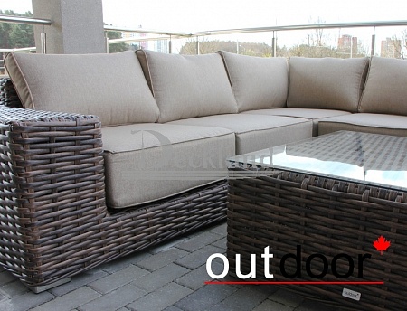 Комплект мебели из ротанга OUTDOOR Санторини (угловой диван, стол), широкое плетение, коричневый